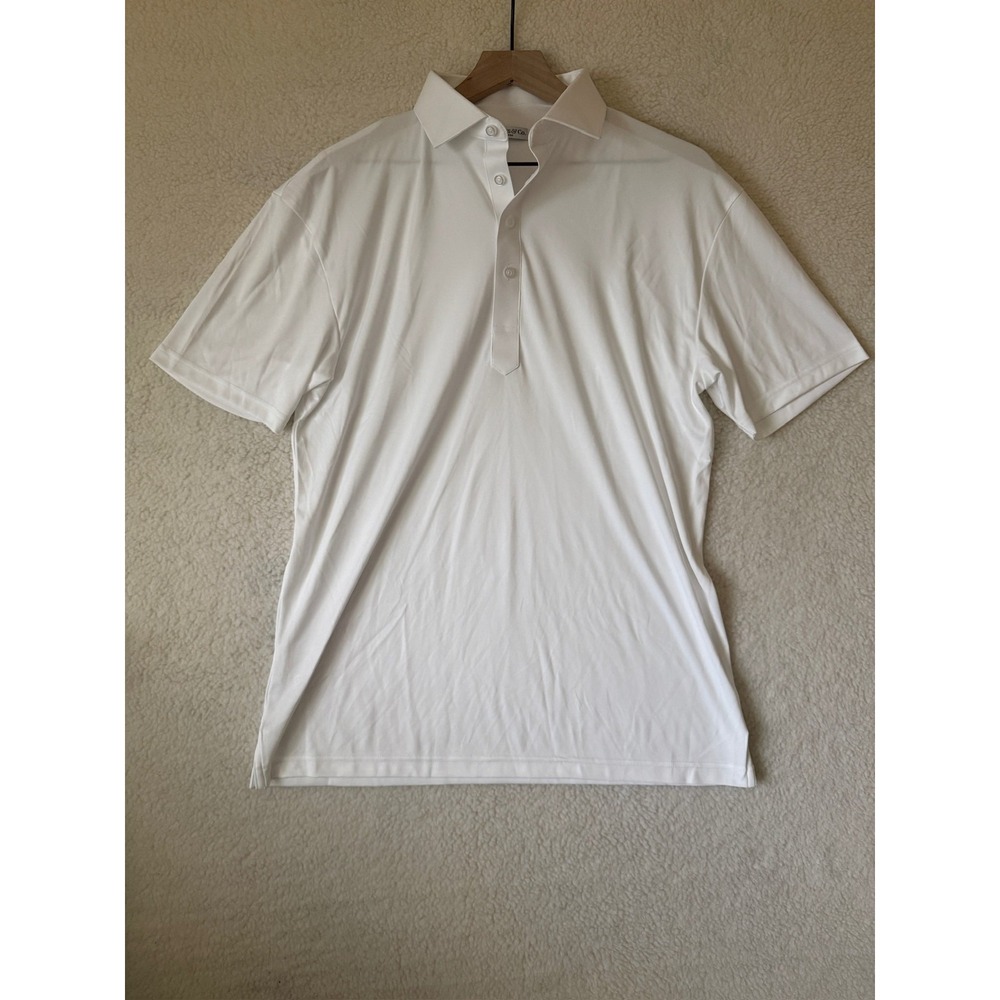 Collars & Co. Polo Shirt Mens Large White Dress Collar Poly Jersey Knit Casual